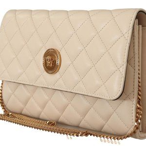 VERSACE White Nappa Leather Medusa Evening Bag